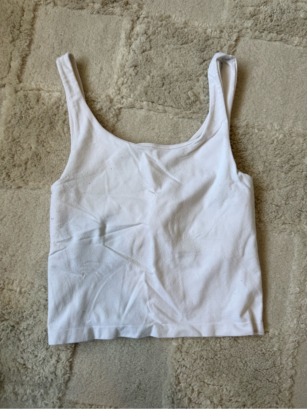 Women's White Ribbed Scoop Tank Top